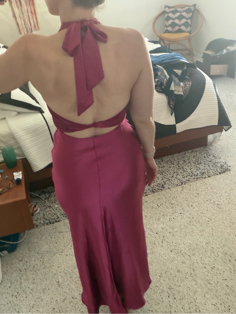 Saints + Secrets halter satin gown dress US S small magenta